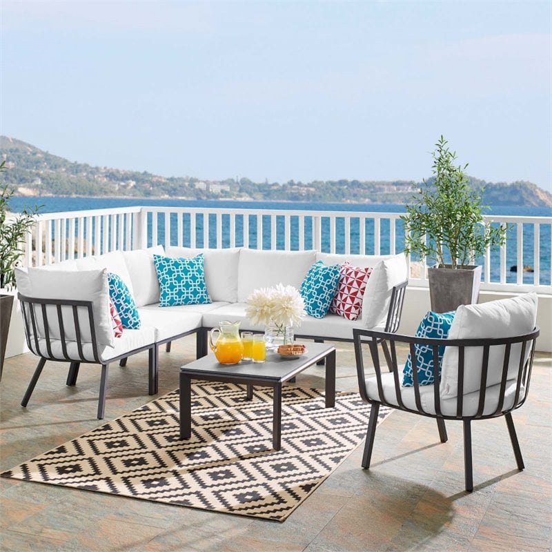 Modway Riverside 7-Piece Outdoor Patio Aluminum Set in Gray/White