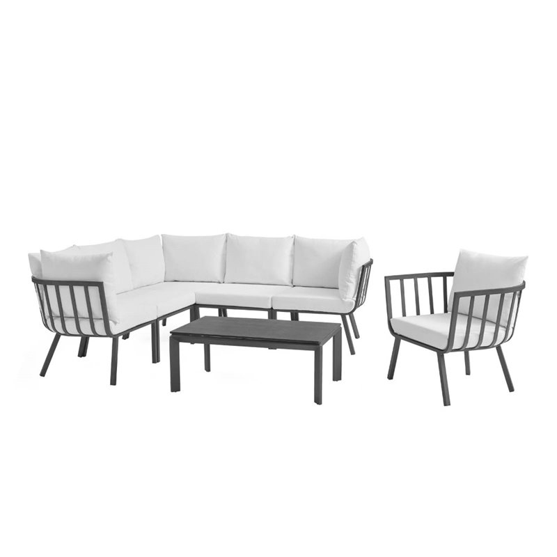 Modway Riverside 7-Piece Outdoor Patio Aluminum Set in Gray/White