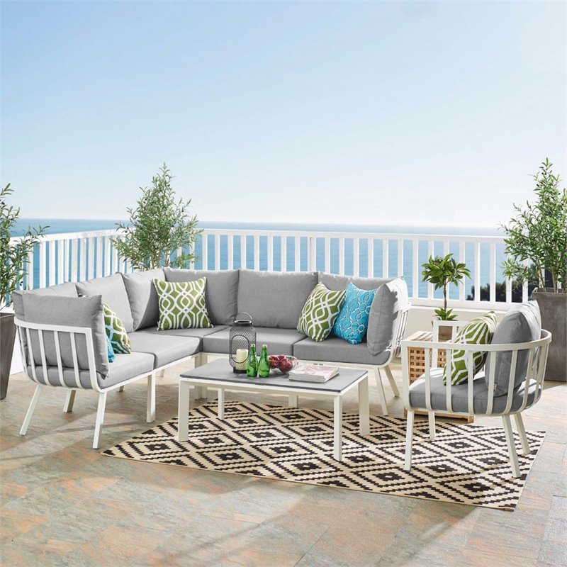 Modway Riverside 7-Piece Outdoor Patio Aluminum Set in White/Gray