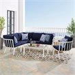 Modway Riverside 7-Piece Outdoor Patio Aluminum Set in White/Navy