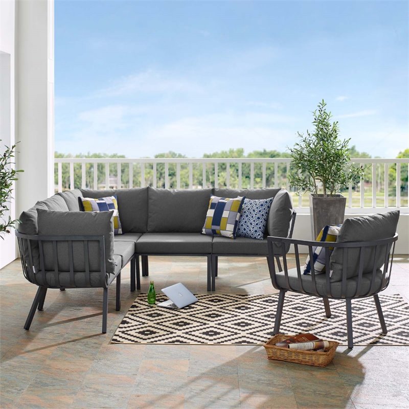 Modway Riverside 6-Piece Outdoor Patio Aluminum Set - Gray/Charcoal