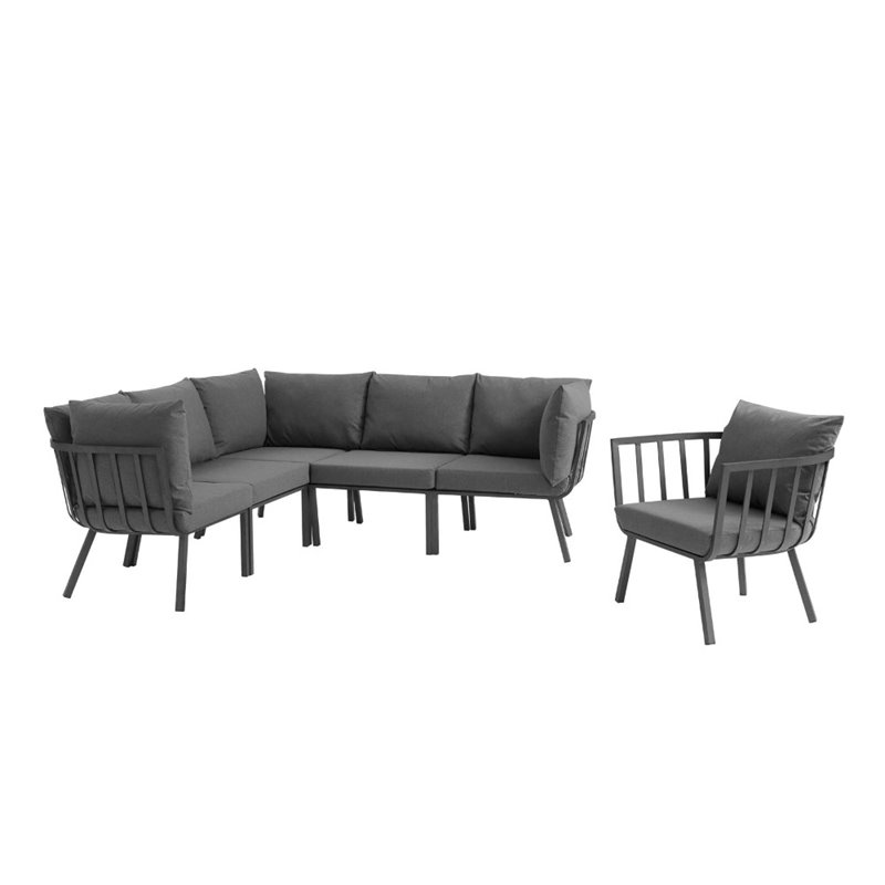 Modway Riverside 6-Piece Outdoor Patio Aluminum Set - Gray/Charcoal