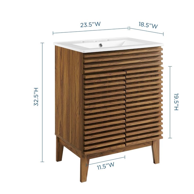 Modway Render Mid-Century Modern Bathroom Vanity in Walnut White