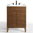 Modway Render Modern Style Wood Bathroom Vanity in Walnut and White