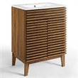 Modway Render Modern Style Wood Bathroom Vanity in Walnut and White