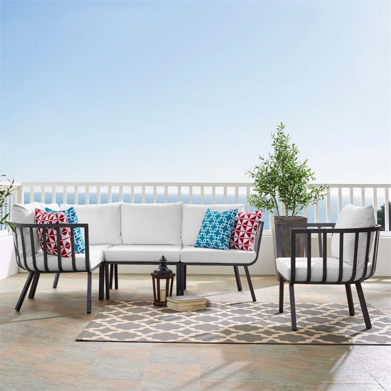 Modway Riverside 5-Piece Outdoor Patio Aluminum Set - Gray and White