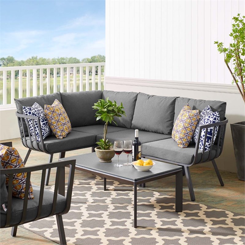 Modway Riverside 5-Piece Outdoor Patio Aluminum Set in Gray/Charcoal