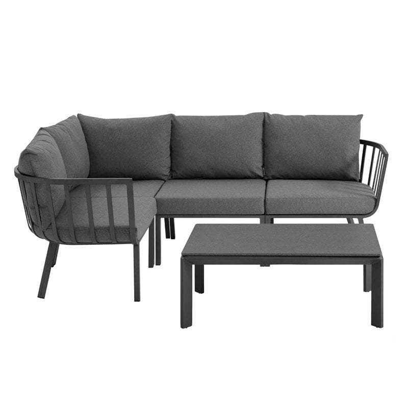 Modway Riverside 5 Piece Aluminum Patio Sectional Set in Gray and