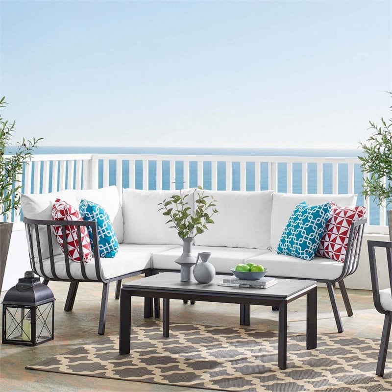 Modway Riverside 5-Piece Outdoor Patio Aluminum Set in Gray/White