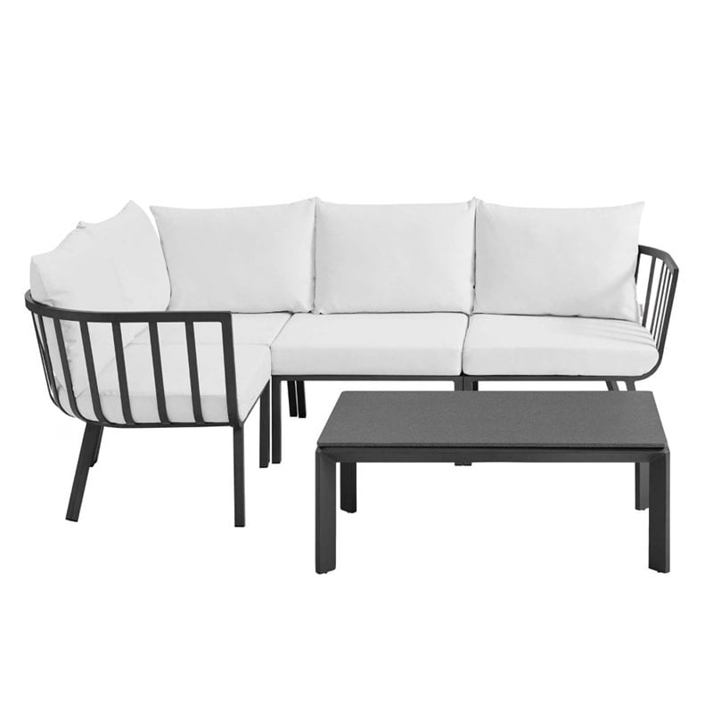 Modway Riverside 5-Piece Outdoor Patio Aluminum Set in Gray/White