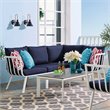 Modway Riverside 5-Piece Outdoor Patio Aluminum Set in White/Navy