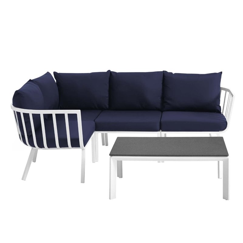 Modway Riverside 5-Piece Outdoor Patio Aluminum Set in White/Navy