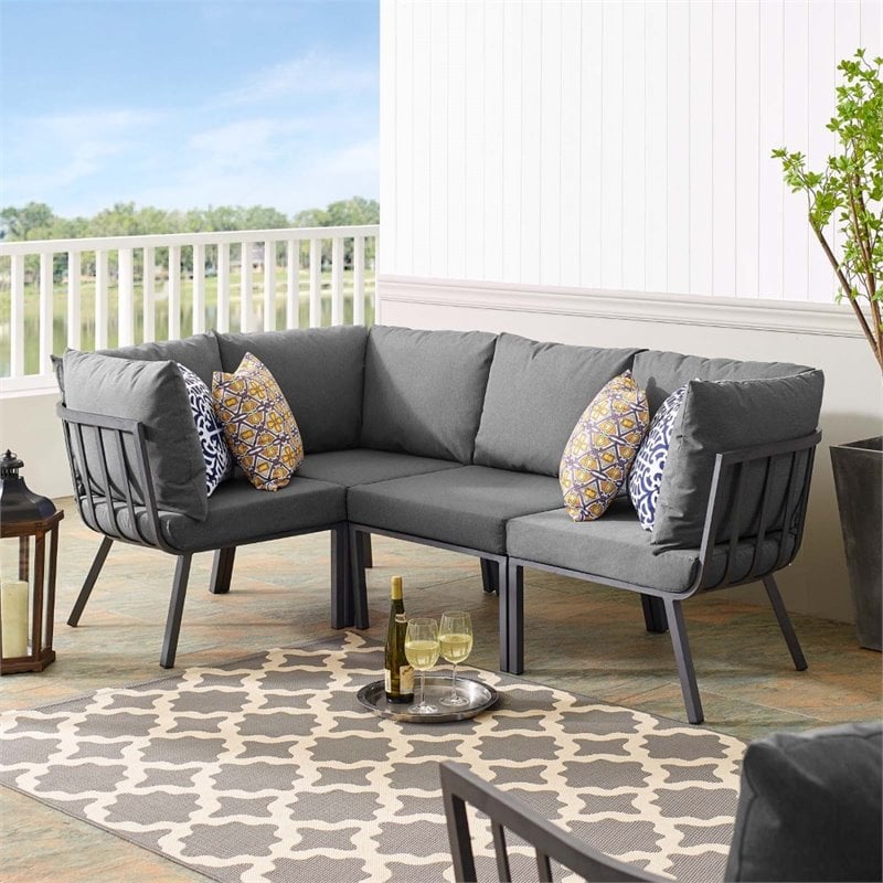 Modway Riverside 4-Piece Outdoor Patio Aluminum Sectional in Gray/Charcoal