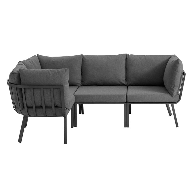 Modway Riverside 4-Piece Outdoor Patio Aluminum Sectional in Gray/Charcoal