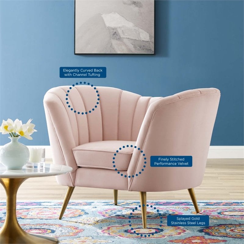 Modway Opportunity Modern Performance Velvet Armchair in Pink Finish