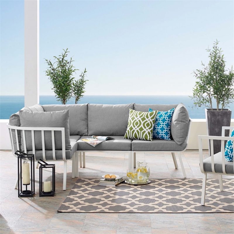 Modway Riverside 4-Piece Outdoor Patio Aluminum Sectional in White/Gray