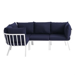 Modway Riverside 4-Piece Outdoor Patio Aluminum Sectional in White/Navy