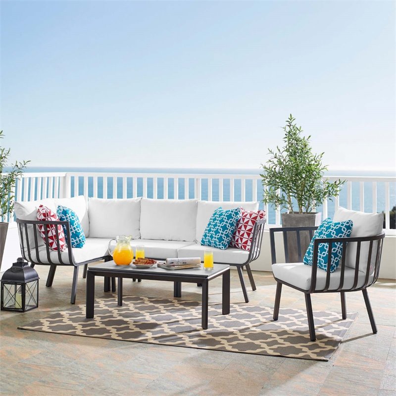 Modway Riverside 6-Piece Outdoor Patio Aluminum Set in Gray/White