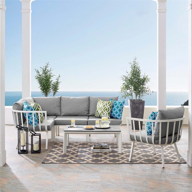 Modway Riverside 6-Piece Outdoor Patio Aluminum Set in White/Gray