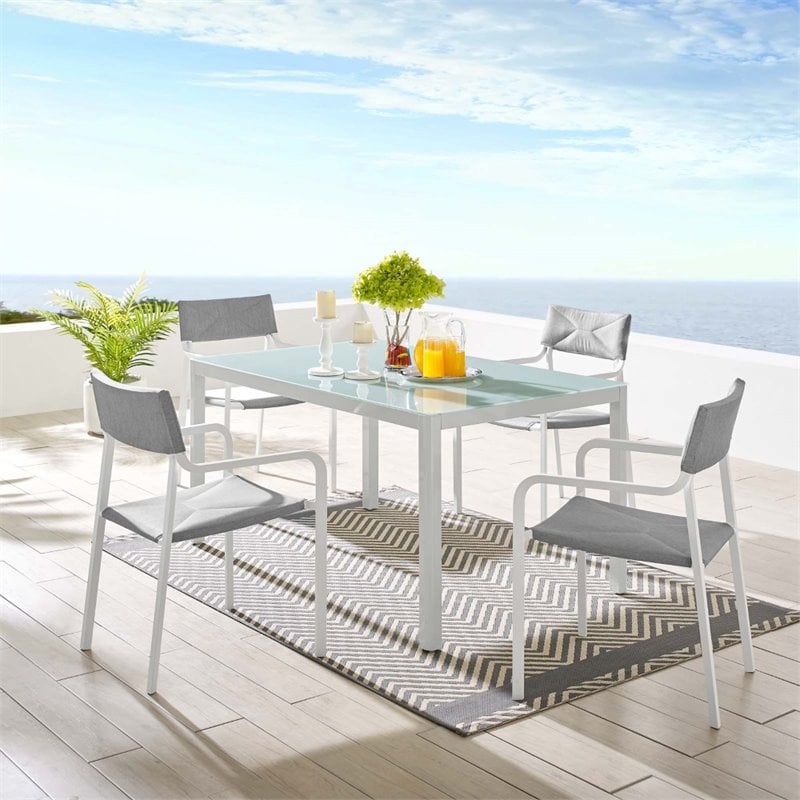 Modway Raleigh 5-Piece Aluminum Fabric Outdoor Patio Dining Set in White/Gray