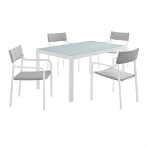 Modway Raleigh 5-Piece Aluminum Fabric Outdoor Patio Dining Set in White/Gray