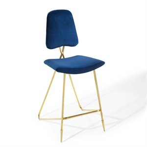 Modway Ponder 26.5&quot Performance Velvet Stainless Steel Bar Stool in Navy