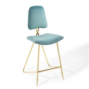 Modway Ponder 26.5&quot Performance Velvet Stainless Steel Bar Stool in Sea Blue