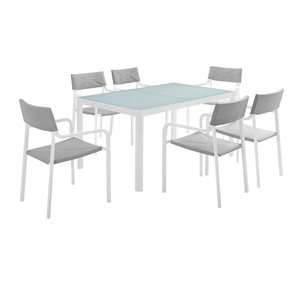Modway Raleigh 7-Piece Aluminum Fabric Outdoor Patio Dining Set in White/Gray