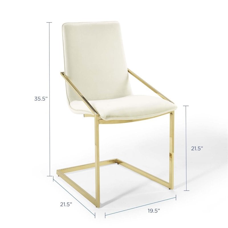 modway pitch 20.5&quot velvet and stainless steel dining armchair in gold/ivory