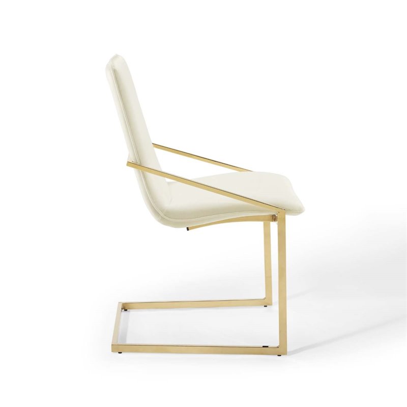 modway pitch 20.5&quot velvet and stainless steel dining armchair in gold/ivory