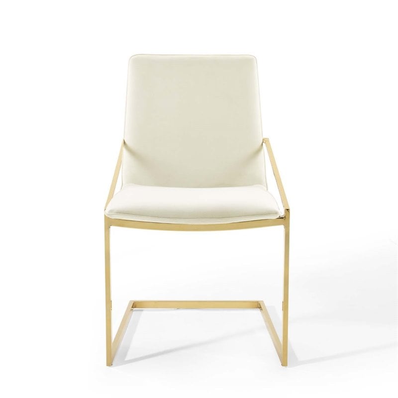 modway pitch 20.5&quot velvet and stainless steel dining armchair in gold/ivory