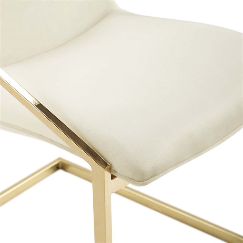 modway pitch 20.5&quot velvet and stainless steel dining armchair in gold/ivory