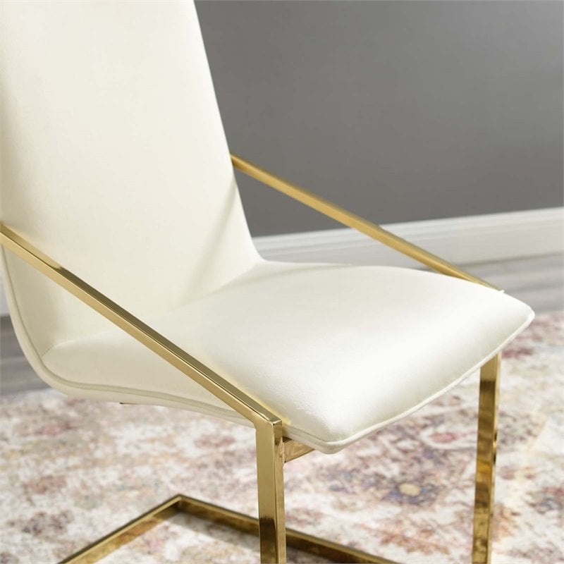 modway pitch 20.5&quot velvet and stainless steel dining armchair in gold/ivory