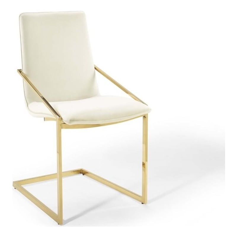 Modway Pitch 20.5&quot Velvet and Stainless Steel Dining Armchair in Gold/Ivory