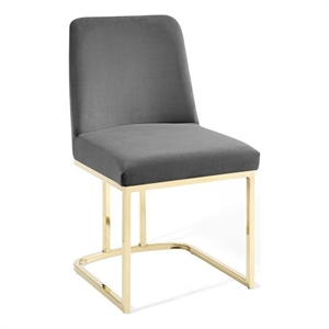 Modway Amplify 18&quot Sled Base Performance Velvet Dining Side Chair in Gold/Gray