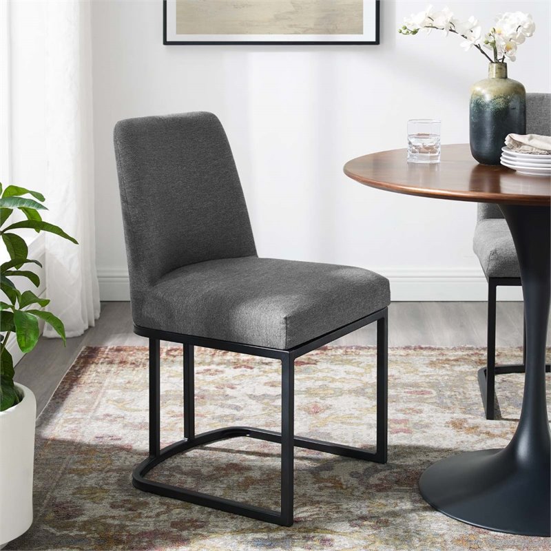 Modway Amplify Upholstered Fabric Sled Base Dining Chair in Black Charcoal