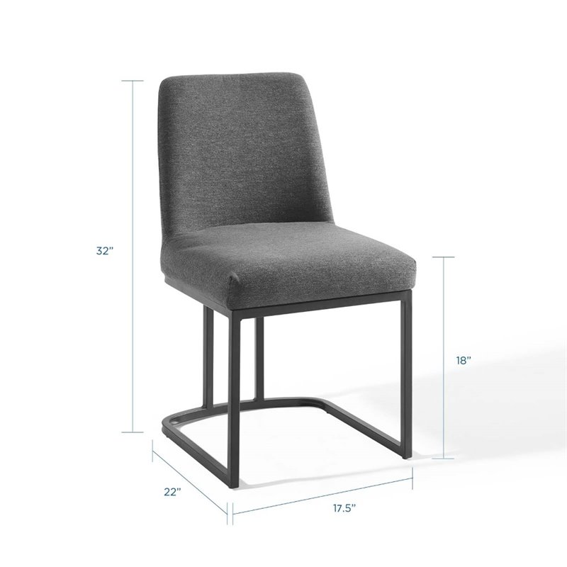 Modway Amplify Upholstered Fabric Sled Base Dining Chair in Black Charcoal
