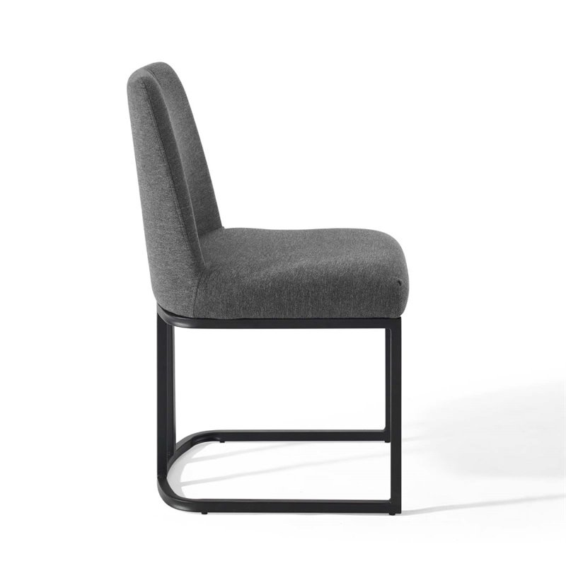 Modway Amplify Upholstered Fabric Sled Base Dining Chair in Black Charcoal