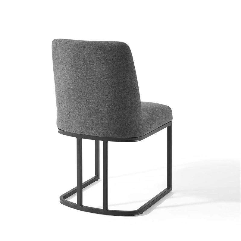 Modway Amplify Upholstered Fabric Sled Base Dining Chair in Black Charcoal
