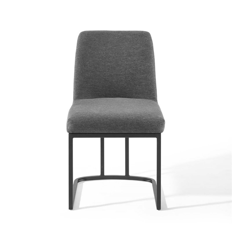 Modway Amplify Upholstered Fabric Sled Base Dining Chair in Black Charcoal