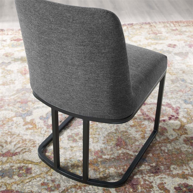 Modway Amplify Upholstered Fabric Sled Base Dining Chair in Black Charcoal