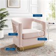 Modway Frolick Performance Velvet and Stainless Steel Armchair in Pink