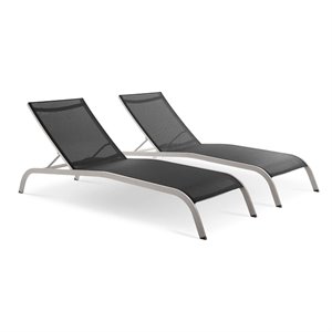 Modway Savannah Modern Aluminum Outdoor Chaise Lounge in Black (Set of 2)