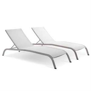 Modway Savannah Modern Aluminum Outdoor Chaise Lounge in White (Set of 2)