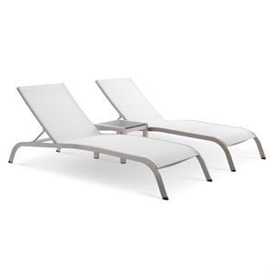 Modway Savannah 3-Piece Modern Aluminum Lounge Chair with Side Table in White
