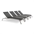 Modway Savannah Modern Aluminum Patio Chaise Lounge in Black (Set of 4)