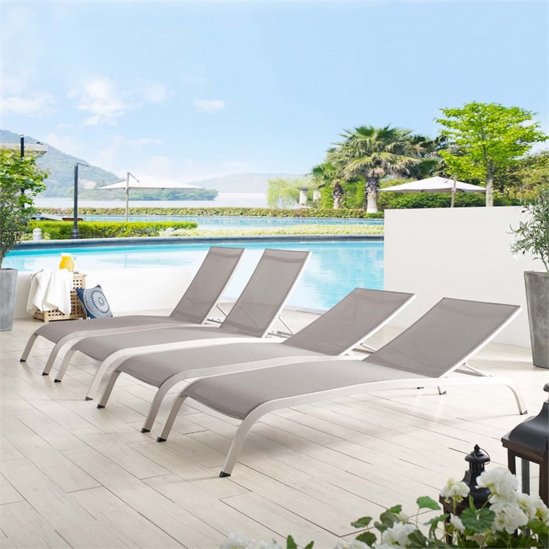 Modway Savannah Modern Aluminum Patio Chaise Lounge in Gray (Set of 4)