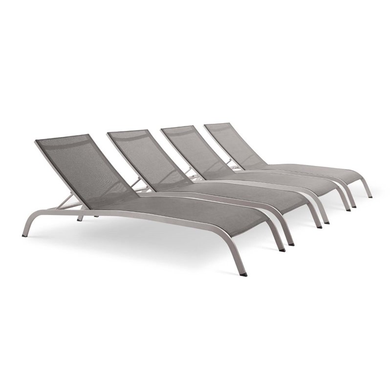 Modway Savannah Modern Aluminum Patio Chaise Lounge in Gray (Set of 4)