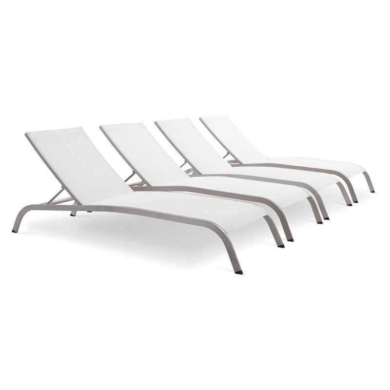 Modway Savannah Modern Aluminum Patio Chaise Lounge in White (Set of 4)