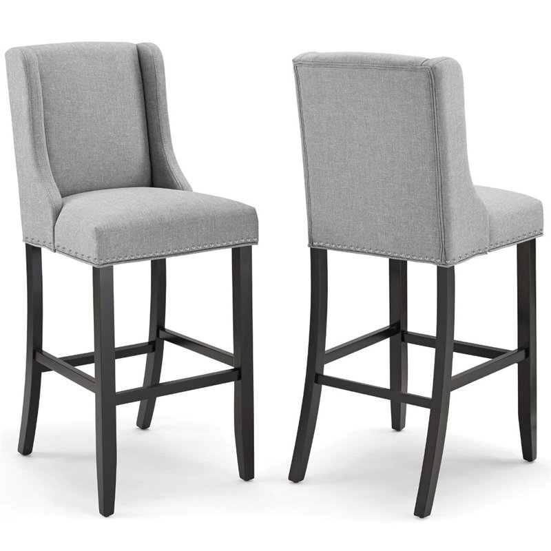 Modway Baron Upholstered Bar Stool in Light Gray (Set of 2)